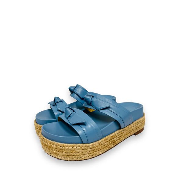 ALEXANDRE BIRMAN Blue Leather Knotted Clarita Platform Espadrille Slide EU 36.5 - Picture 3 of 9